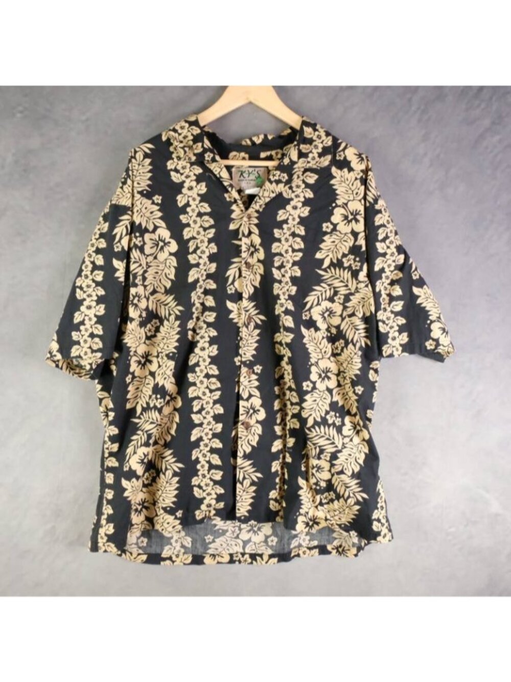KY'S Shirt Men's XXL Black Floral Hawaiian Aloha Cotton Made in Hawaii